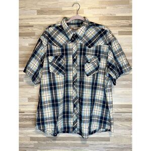 Vintage Wrangler Western Shirt Mens 2XL Blue  Plaid Pearl Snap Rancher #161